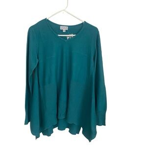 Joan RiverTeal Blue Ribbed Swing‎ V Neck Sweater Sz XXS NWT